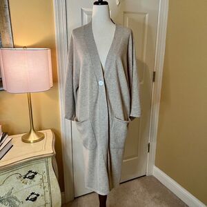 EUC Women's Garnet Hill Cashmere Patch Pocket Duster Cardigan Sweater Size SMALL